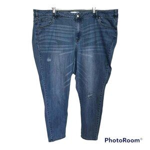 LANE BRYANT PLUS SIZE 26 MEDIUM WASH SKINNY ANKLE JEANS SCATTERED RHINESTONES